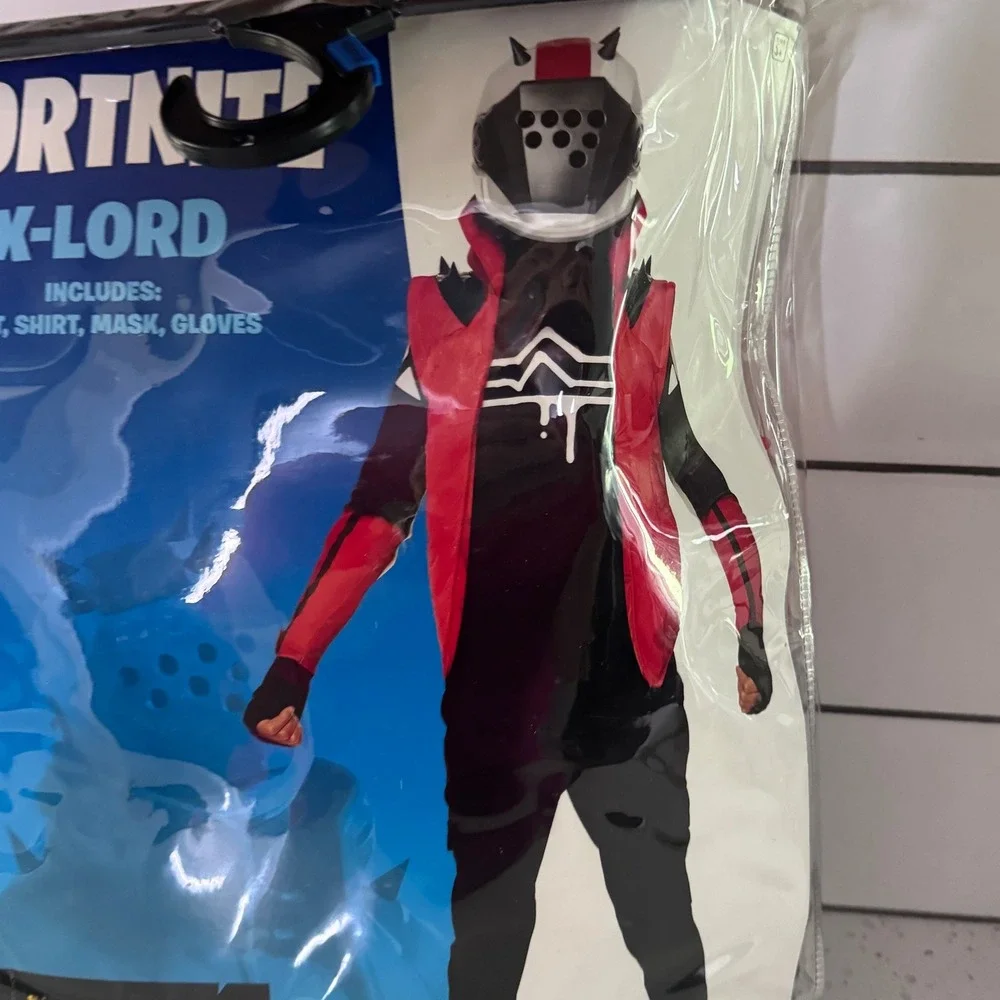 Spirit Halloween Fortnite X-Lord Costume Youth XL 14-16 Vest Shirt Mask Gloves